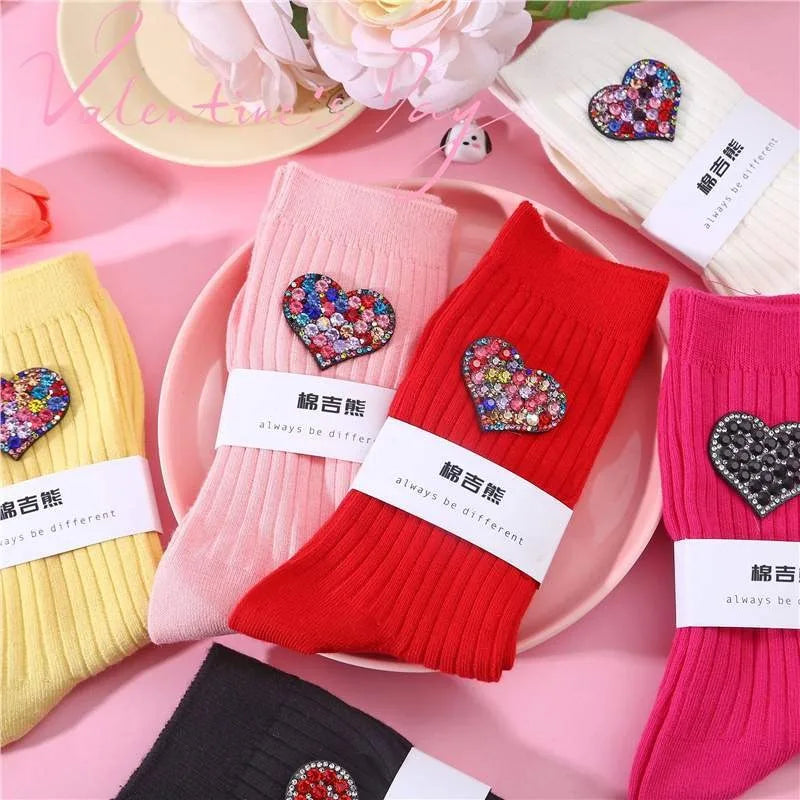 Diamond Heart-Shaped Decorative Socks, Fashionable Diamond Sparkling Women's Socks, Comfortable And Breathable Christmas Socks Peaceful Pleasures Health and Wellness