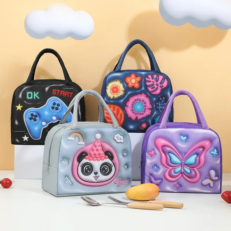 [Cute Cartoon Lunch Bag] 1pc Cute Cartoon Thermal Lunch Bag - Non-Woven Rectangle Bento Box Tote with Thick Aluminum Foil Peaceful Pleasures Health and Wellness