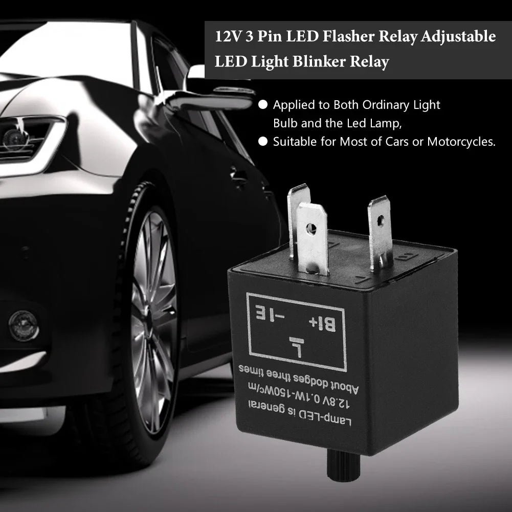 Flasher Blinker Relay Fix 12V 3 Pin Adjustable LED Light Turn Signal
