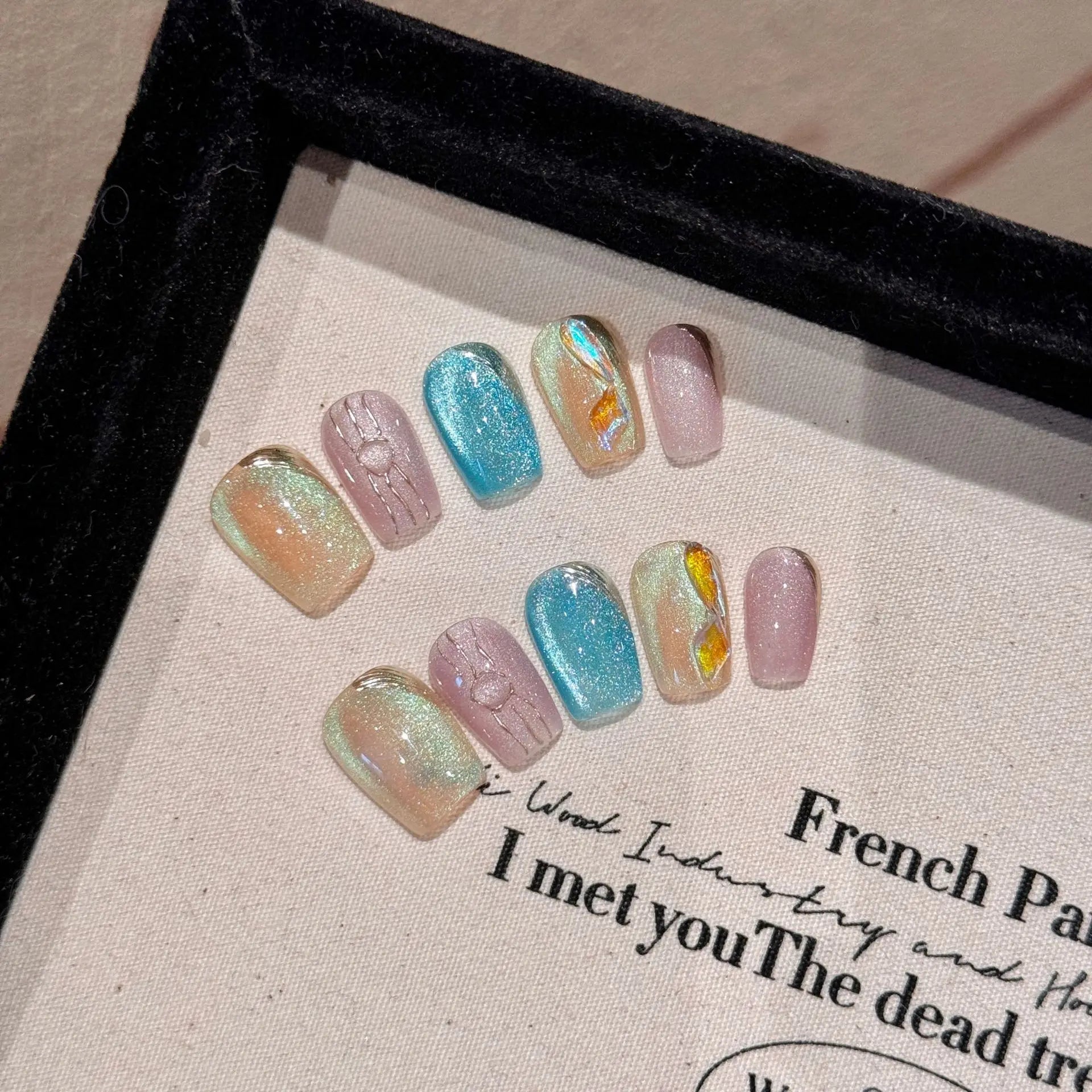 10pcs Handmade Cat Eye Press on Nails Good Luck Goldfish Print Fake Nails Tips for Women Girl Wearable Chinese Style False Nails Peaceful Pleasures Health and Wellness L