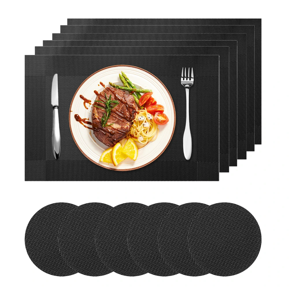 PVC Placemats Set of 6 with Coasters – Washable & Non-Slip