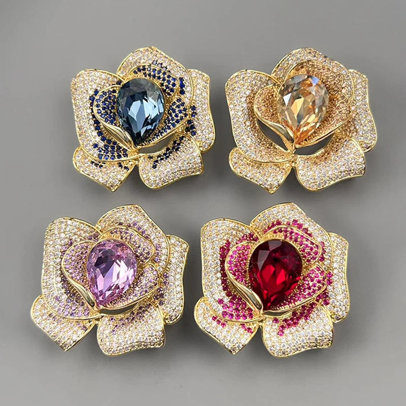 Rhinestone Crystal Flower Brooch for Women | Elegant Pin Crystal Flower Brooch Peaceful Pleasures Health and Wellness