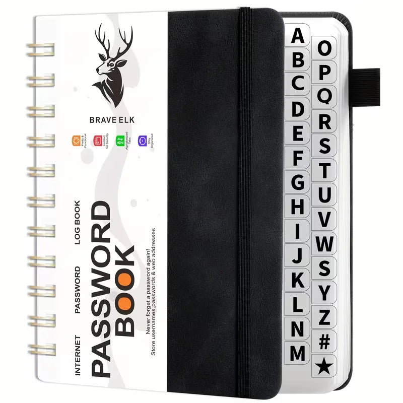 B6 Spiral Bound Password Book Alphabetical Tabs Hardcover Internet