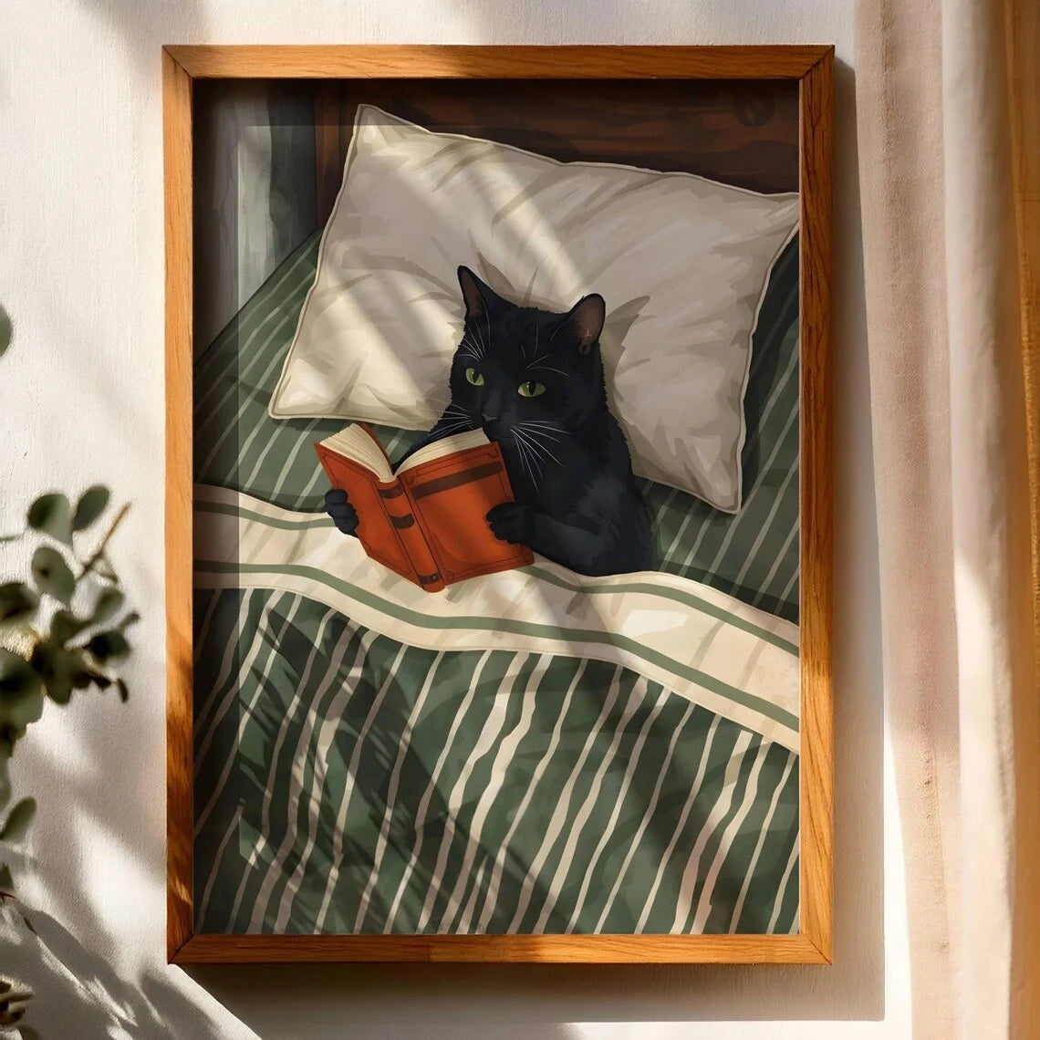 Black Cat Reading Canvas Print | Book Lover Wall Art Canvas Wall Print Peaceful Pleasures Health and Wellness TR12185-6 20x30cm Unframed