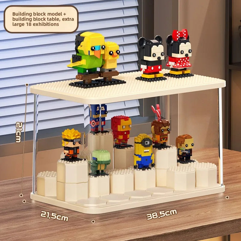 Modular Blind Box Display Case - Clear Dust-Proof Showcase for Anime Figures Customizable DIY Shelving System Multi-Size Options Peaceful Pleasures Health and Wellness Block table FigureXL