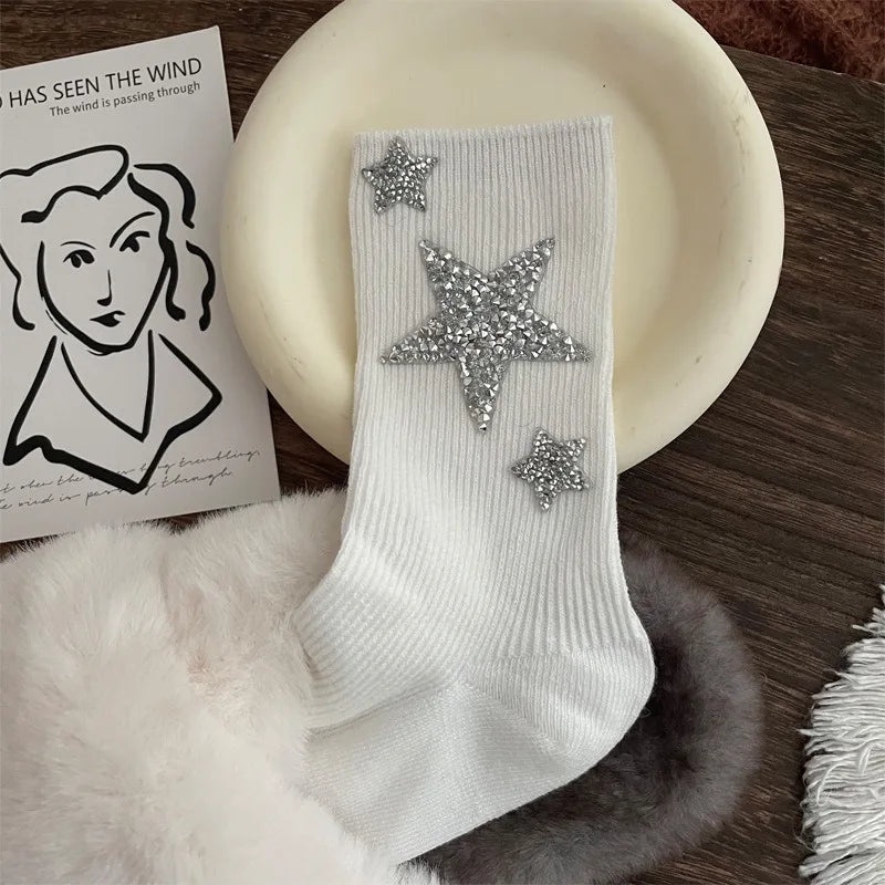 Diamond Cartoon Bear Decorative Socks, Fashionable Diamond Sparkling Women's Socks, Comfortable And Breathable Christmas Socks Peaceful Pleasures Health and Wellness SKY BLUE One Size