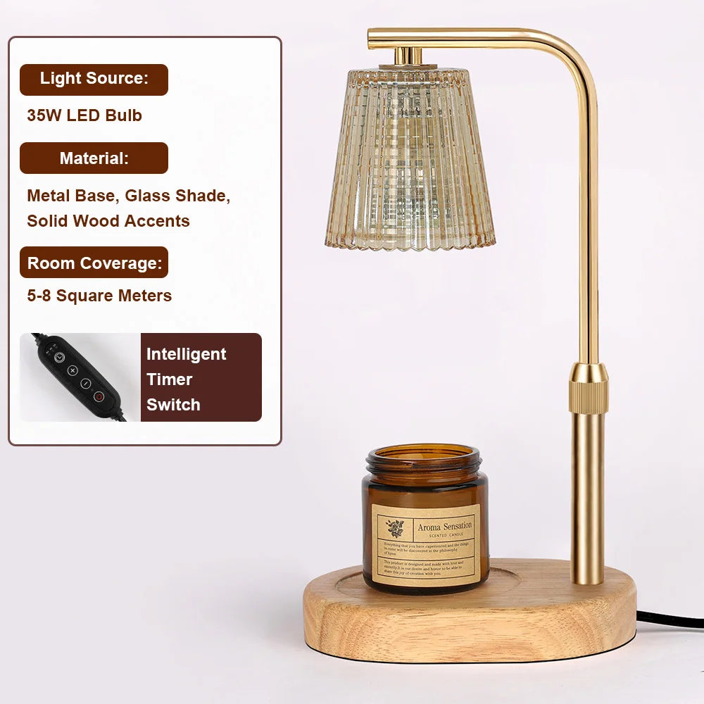 35W Dimmable Candle Warmer Lamp with Timer | Retro Wood & Glass