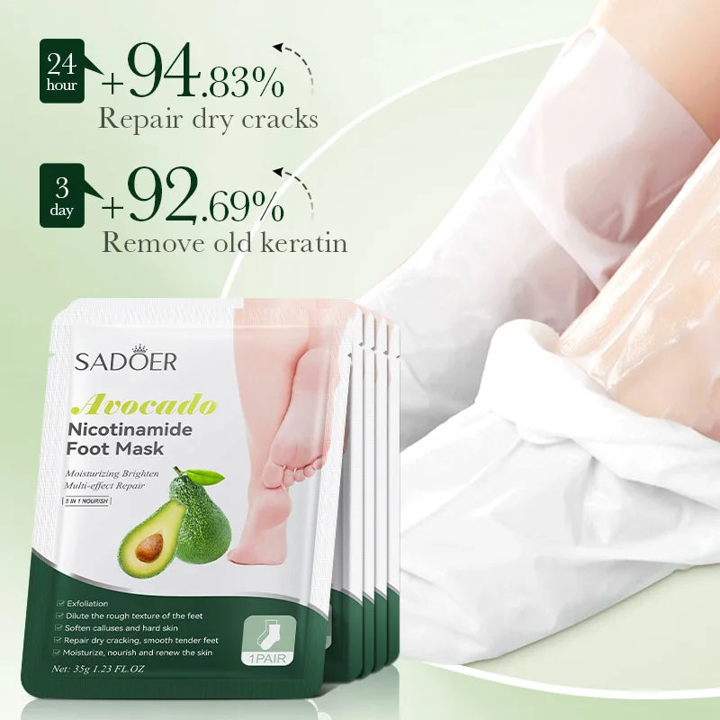 6 Pairs SADOER Fruits Foot Mask Moisturizing Foot Peeling Mask Exfoliating For Feet Spa Pedicure Exfoliant Feet Skin Care Peaceful Pleasures Health and Wellness