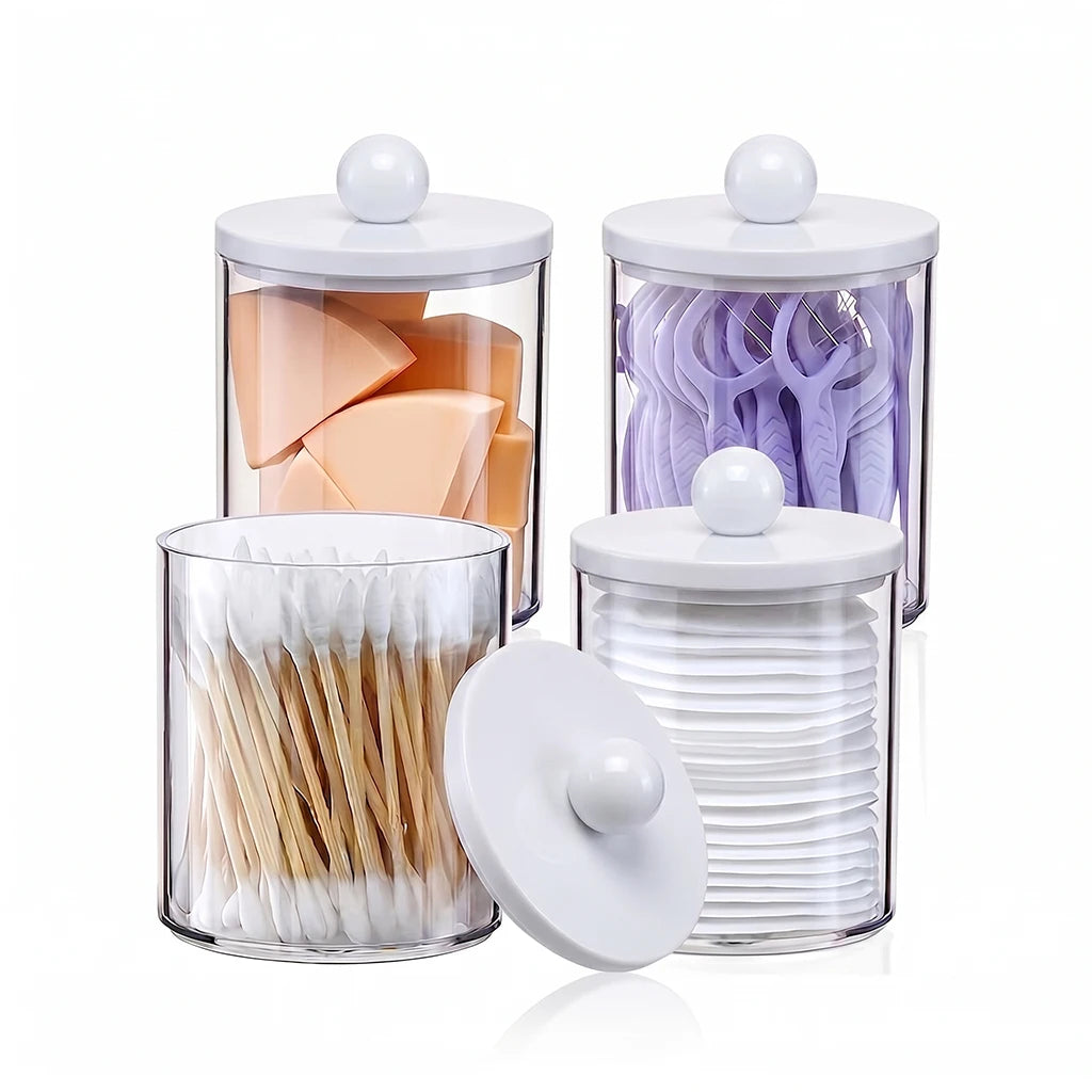 4/6 Pcs Swabs Holder Dispenser Bathroom Canister Storage Box Organization Vanity Makeup Organizer 10 oz Clear Plastic Apothecary Peaceful Pleasures Health and Wellness 4pcs