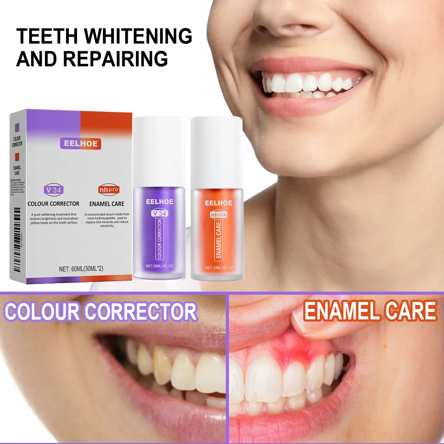 V34 Purple Teeth Whitening Toothpaste Kit – 7-Day Stain Remover