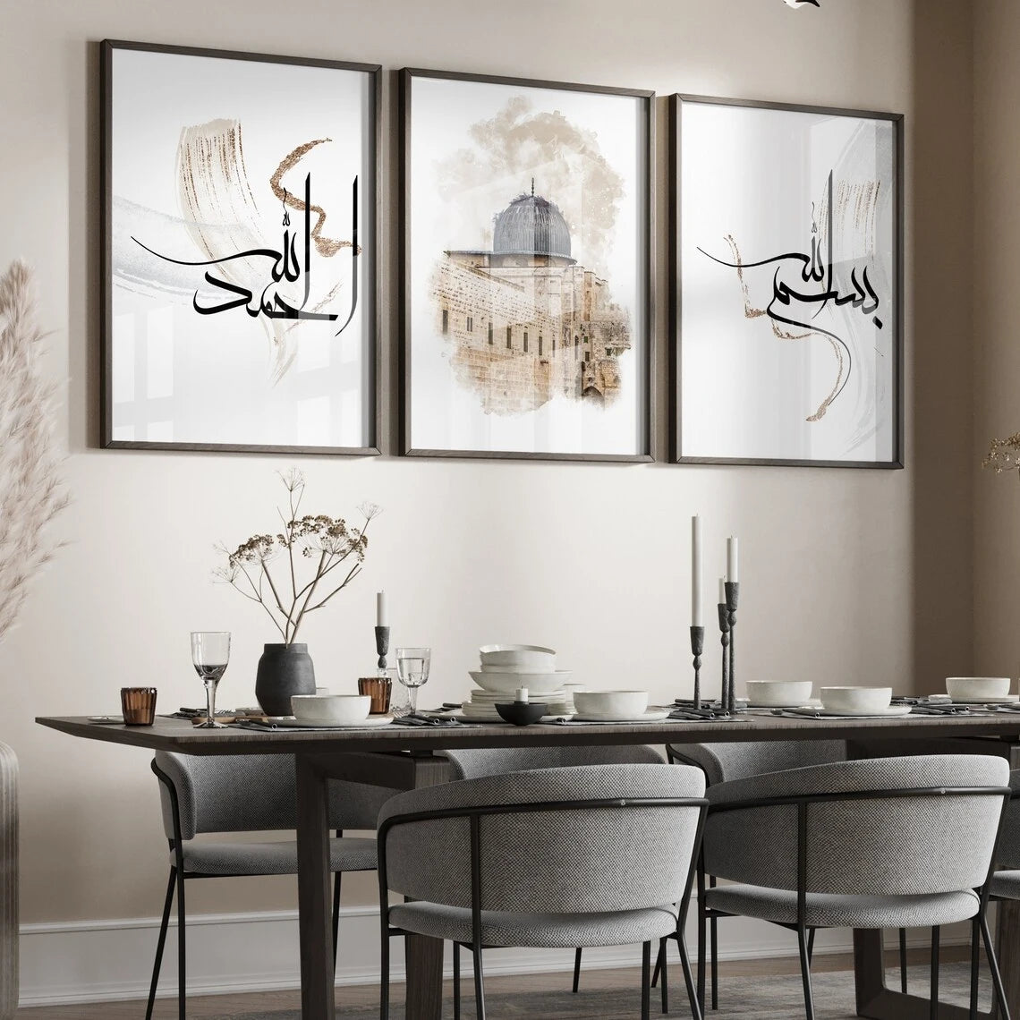 3pcs Minimalist Islamic Calligraphy Quran Wall Art Print Canvas Painting Poster Picture For Living Room,Bedroom Home Decor Peaceful Pleasures Health and Wellness G4070-3pcs 21x30cm Metal Framed