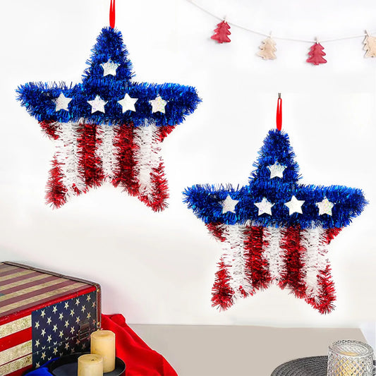 4th of July Patriotic Star Wreath Door & Wall Hanging Decor Holiday Door Hanging Peaceful Pleasures Health and Wellness