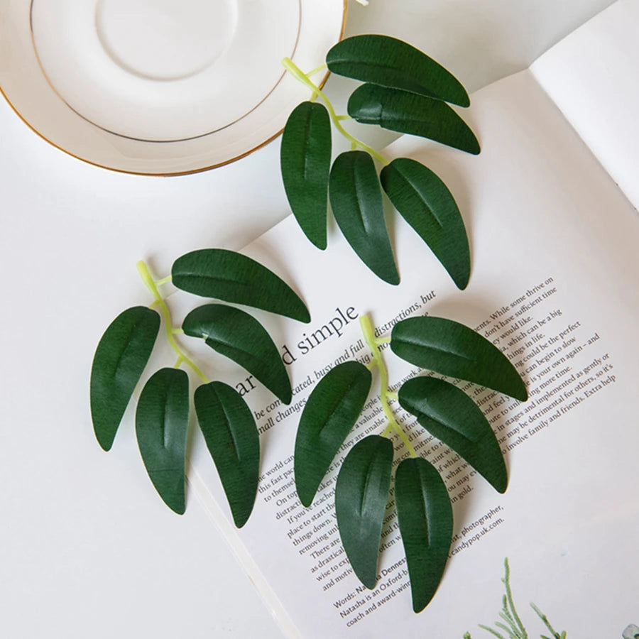 Green Silk Willow Leaves Artificial Plants 50/100Pcs – Decor Artificial Leaf Sprigs Peaceful Pleasures Health and Wellness 5 leaves 50pcs