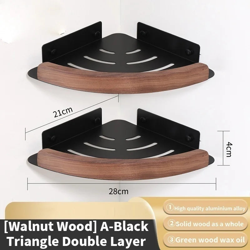 Wood Corner Wall Shelf – Bathroom Organizer Rack | Triangular