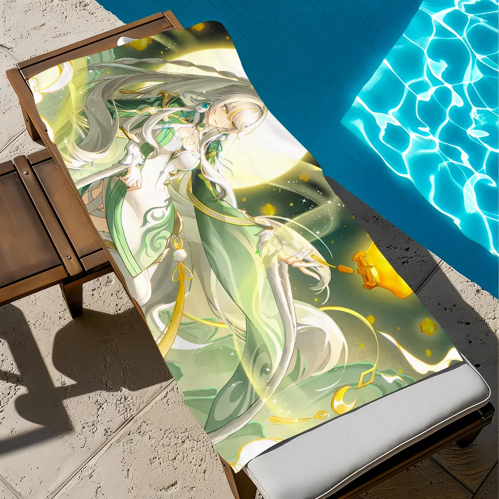 Genshin Impact Zibai Quick-Dry Beach Towel | Soft Microfiber