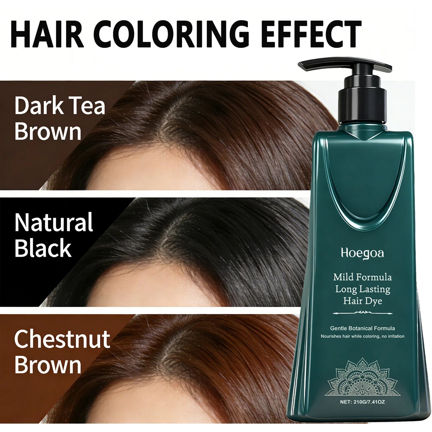 HOEGOA Plant-Based Hair Dye Cream – Gray Coverage 3 Shades