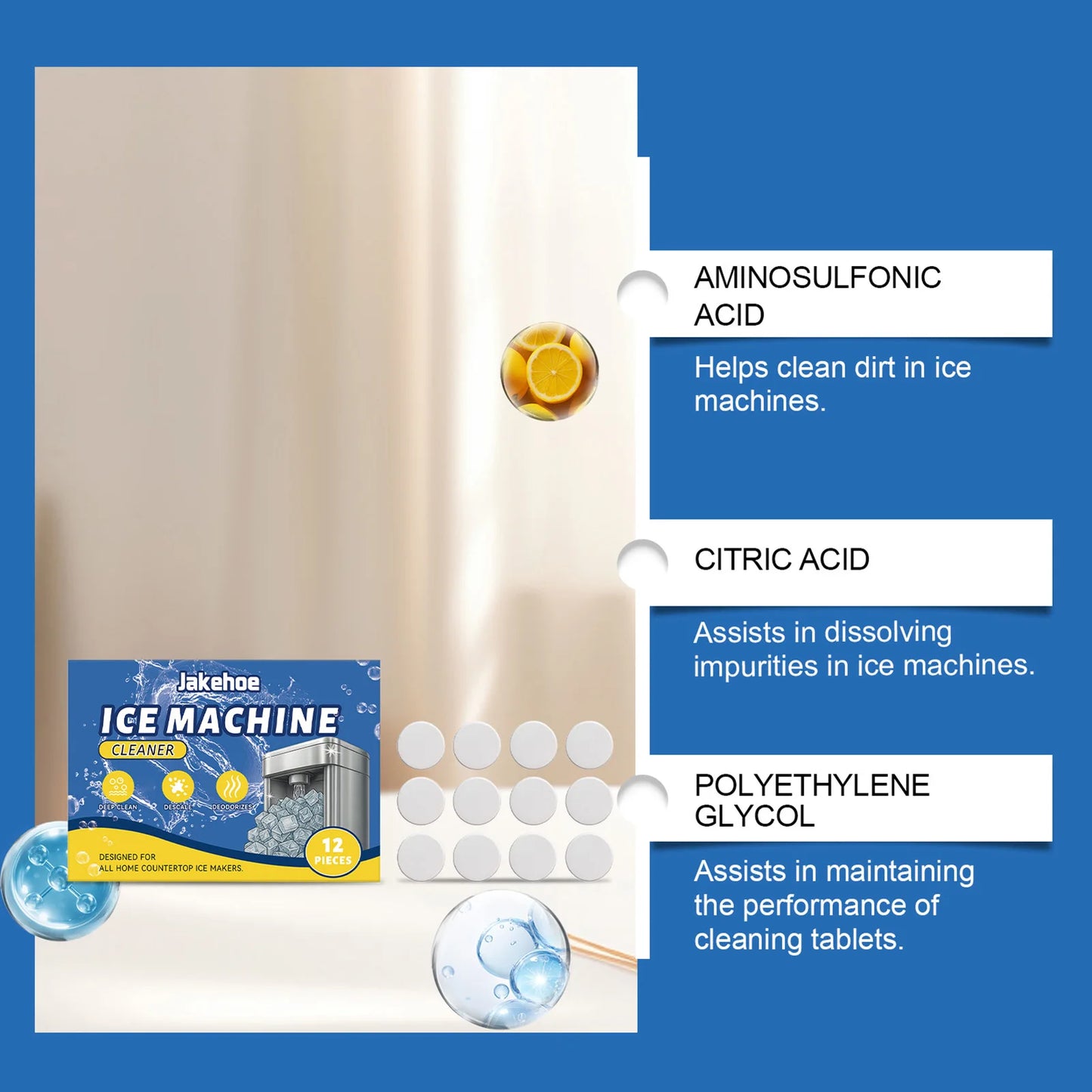 Universal Ice Maker Cleaning Solution Ice Machine Scale Stain Maintenance Cleaning Effervescent Tablets Home Kitchen Essential Peaceful Pleasures Health and Wellness