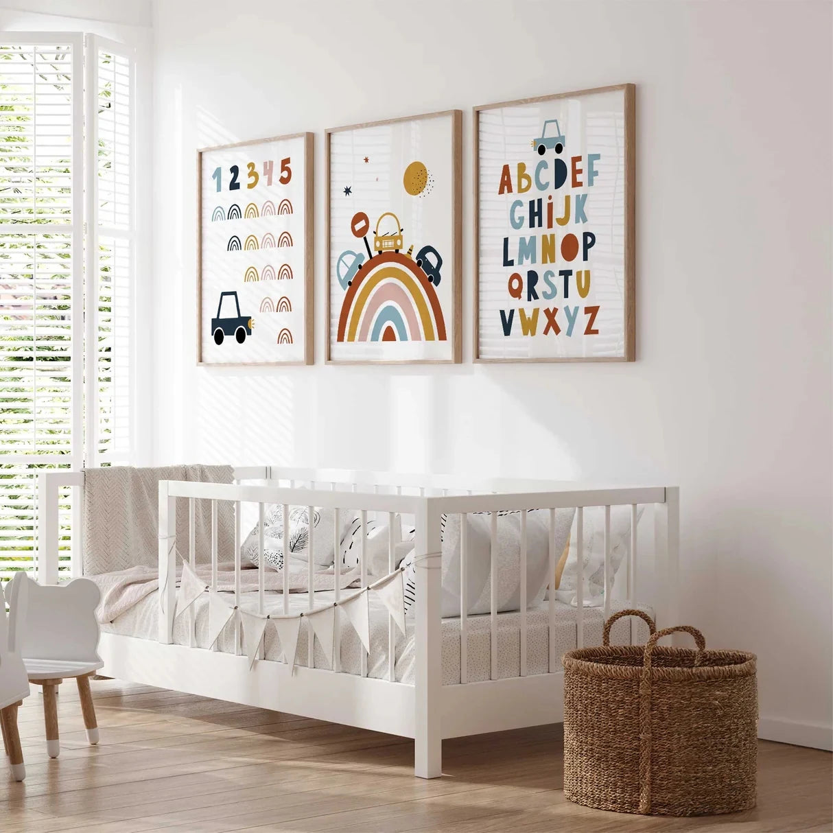 3-Piece Kids Canvas Wall Art – Alphabet, Numbers & Rainbow