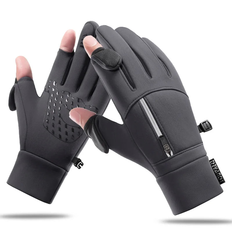1 Pair Outdoor Sports Gloves, Waterproof Windproof Padded Warm Two-Finger Touch Screen Gloves For rRiding, Fishing, Running Peaceful Pleasures Health and Wellness Gray XL