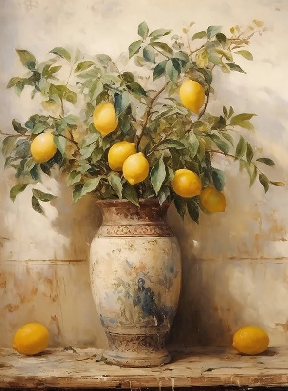 Retro Lemon Olive Tree Canvas Wall Art | Summer Home Decor