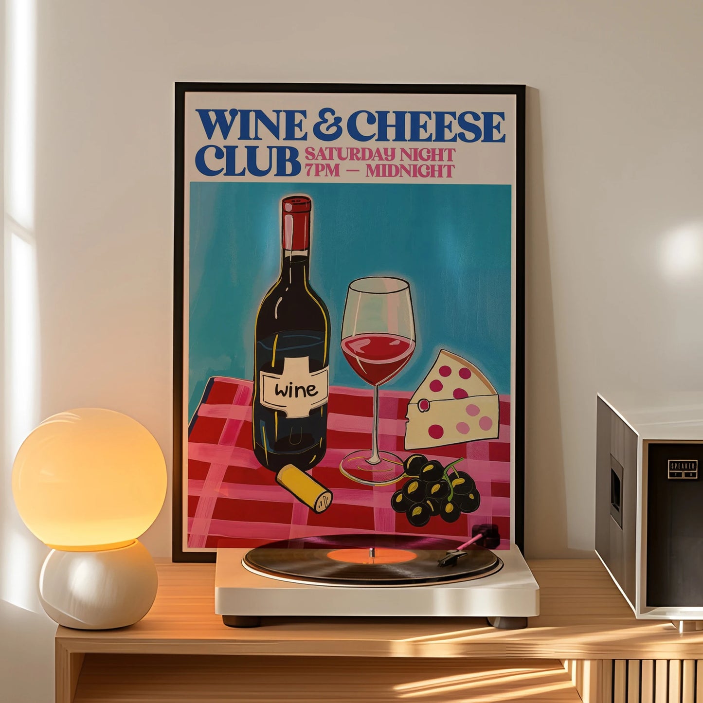 Modern Minimalist Wine & Cheese Canvas Wall Art Print Poster