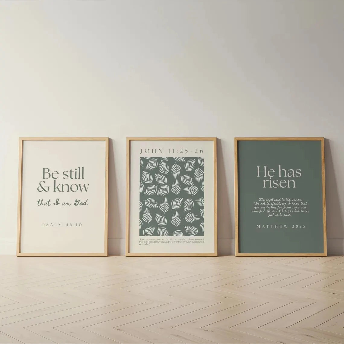 3-Piece Green Christian Bible Verse Canvas Wall Art Print Canvas Wall Art Set Peaceful Pleasures Health and Wellness
