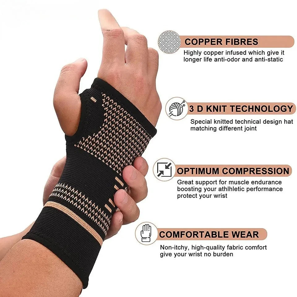 1Pcs Copper Professional Wristband Sports Compression Wrist Guard Arthritis Brace Sleeve Support Elastic Palm Hand Glove Peaceful Pleasures Health and Wellness