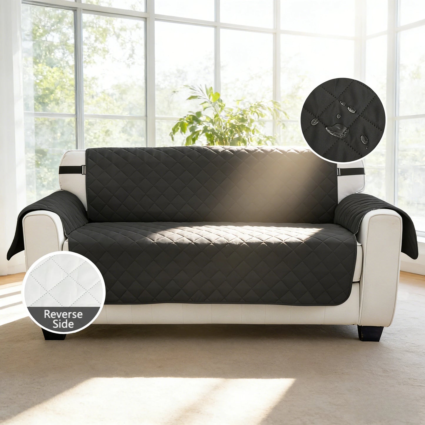 Waterproof Sofa Cover Quilted Anti-wear Couch Covers for Dog Pet Kids Recliner Armchair Furniture 1/2/3/4 Seater Protector Peaceful Pleasures Health and Wellness Black Recliner 23.6inch