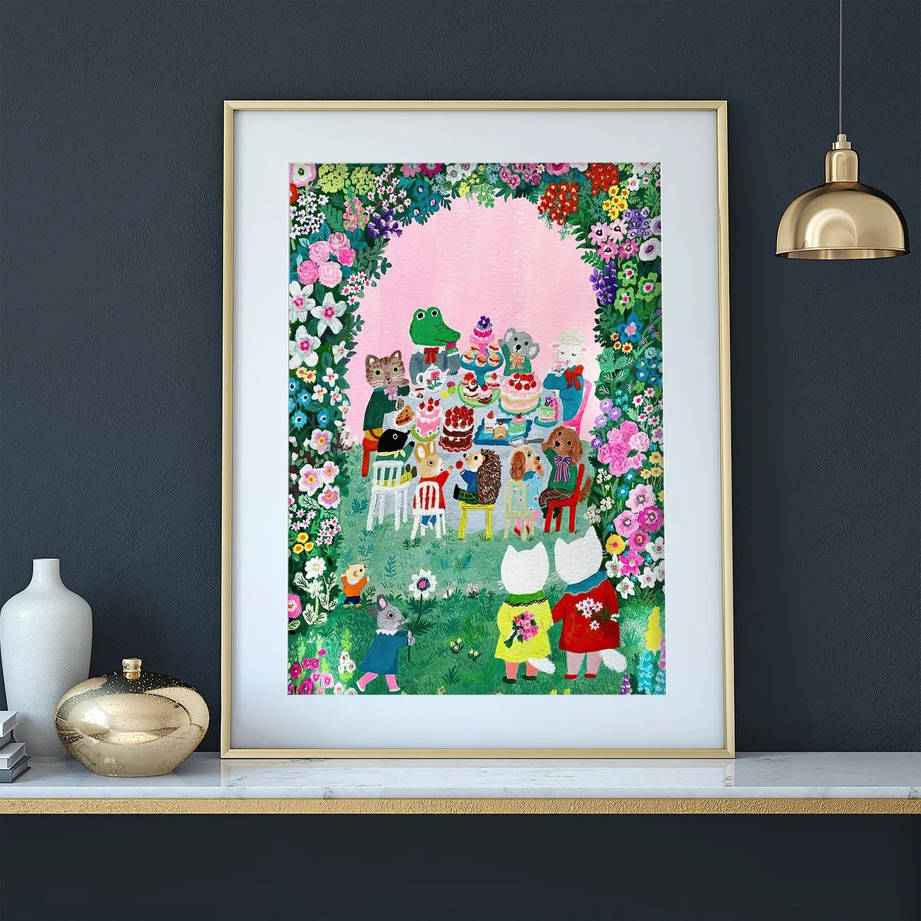 Cartoon Garden Party Animal Canvas Wall Art Print | Home Decor