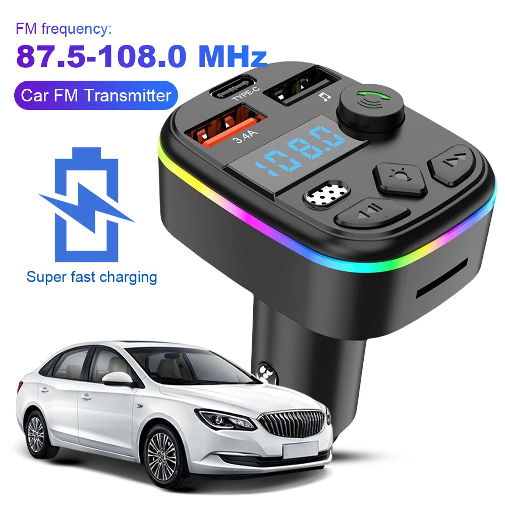 Bluetooth 5.3 FM Transmitter Car Charger – Dual USB & Type-C Peaceful Pleasures Health and Wellness