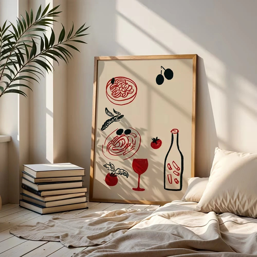 Italian Pasta & Wine Canvas Wall Art Print | Kitchen Decor