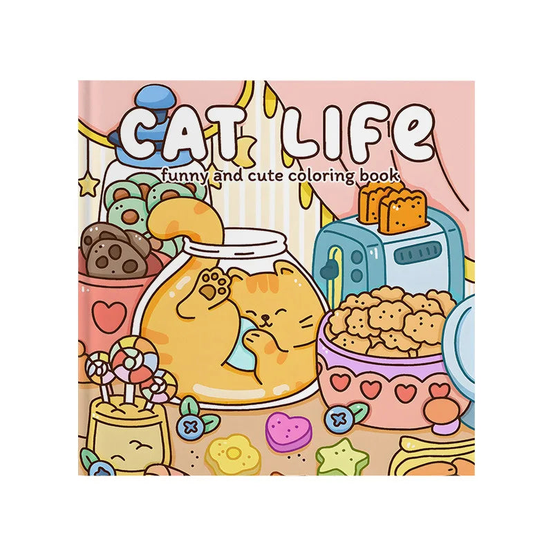Adult Coloring Book Cat Life Bold Easy Patterns Cute Drawing Party