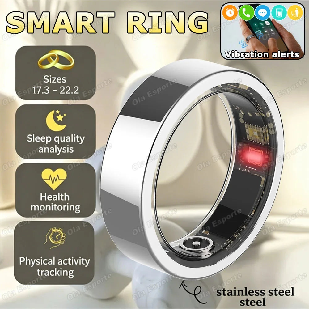 New Vibration Reminder Smart Ring Heart Rate Blood Oxygen&Pressure Health Monitoring IP68 Waterproof Multi-Sport Mode Smartring Peaceful Pleasures Health and Wellness Silver 11