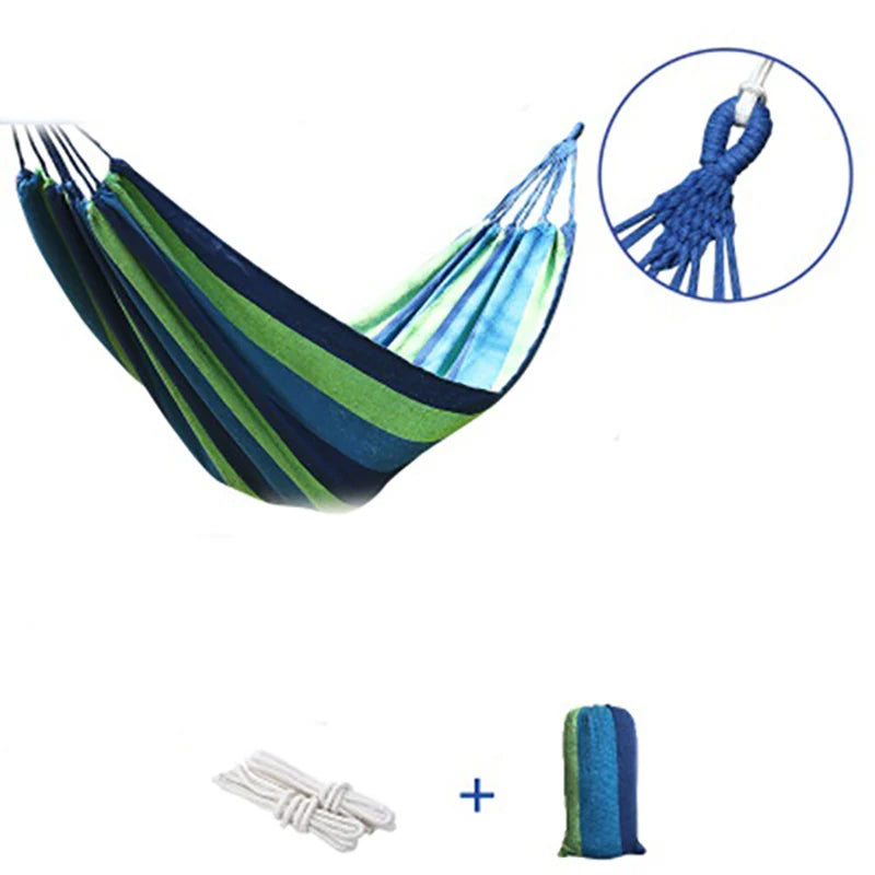 Outdoor Camping Indoor Swing Thickened Colored Strips Adult Double Anti-rollover Canvas Hammock No Wooden Sticks Peaceful Pleasures Health and Wellness Blue-260x100cm