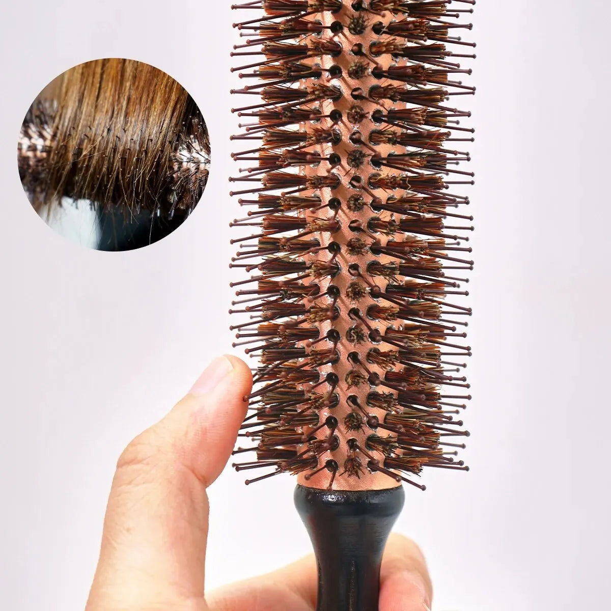 Wood Handle Boar Bristle Round Brush – Anti-Static Styling