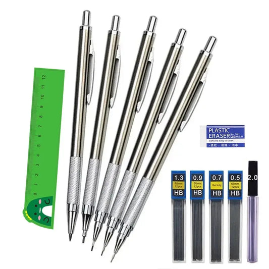 Metal Mechanical Pencil Set 0.5 0.7 0.9 1.3 2.0mm Art Drawing Painting Automatic Pencil with Leads Office School Supplies Peaceful Pleasures Health and Wellness
