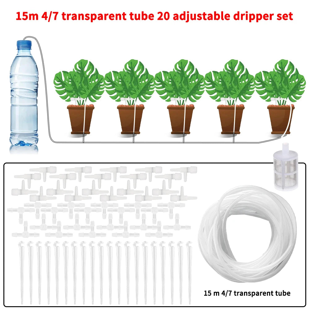 4/7mmHose Watering Saving Micro Dripper Greenhouse Garden Drip Irrigation Kit with Regulating valve Potted Plant Watering Device Peaceful Pleasures Health and Wellness 15 m 20 regulator