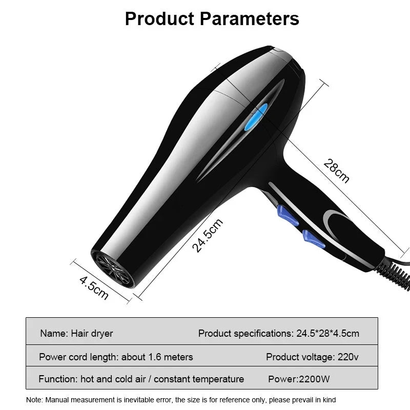 Hair Dryer 2200W Professional Powerful Hair Dryer Fast Heating Hot And Cold Adjustment Ionic Air Blow Dryer with Air Collecting Peaceful Pleasures Health and Wellness