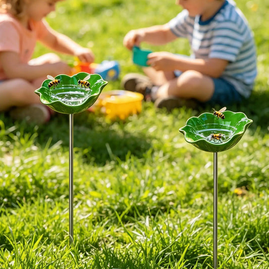 Standing Bee Feeder Flower Bird Bath | Outdoor Garden Decor Bee Feeder Bird Bath Peaceful Pleasures Health and Wellness