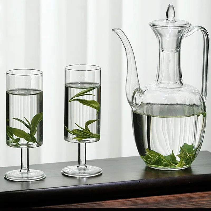 Transparent glass hand-held green tea teapot heat-resistant glass imperial concubine teapot retro boiling teapot Peaceful Pleasures Health and Wellness 3pcs