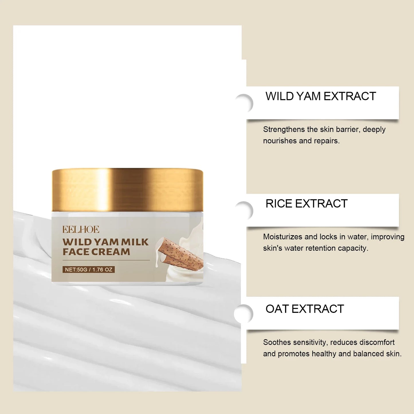 EELHOE Wild Yam Face Cream – Firming & Moisturizing 50g