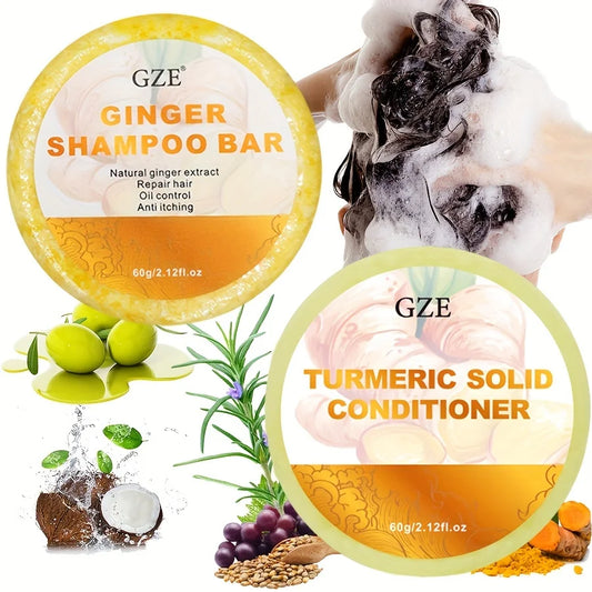GZE Ginger Shampoo Bar & Turmeric Conditioner Set – 60g Solid Shampoo Bar Set Peaceful Pleasures Health and Wellness