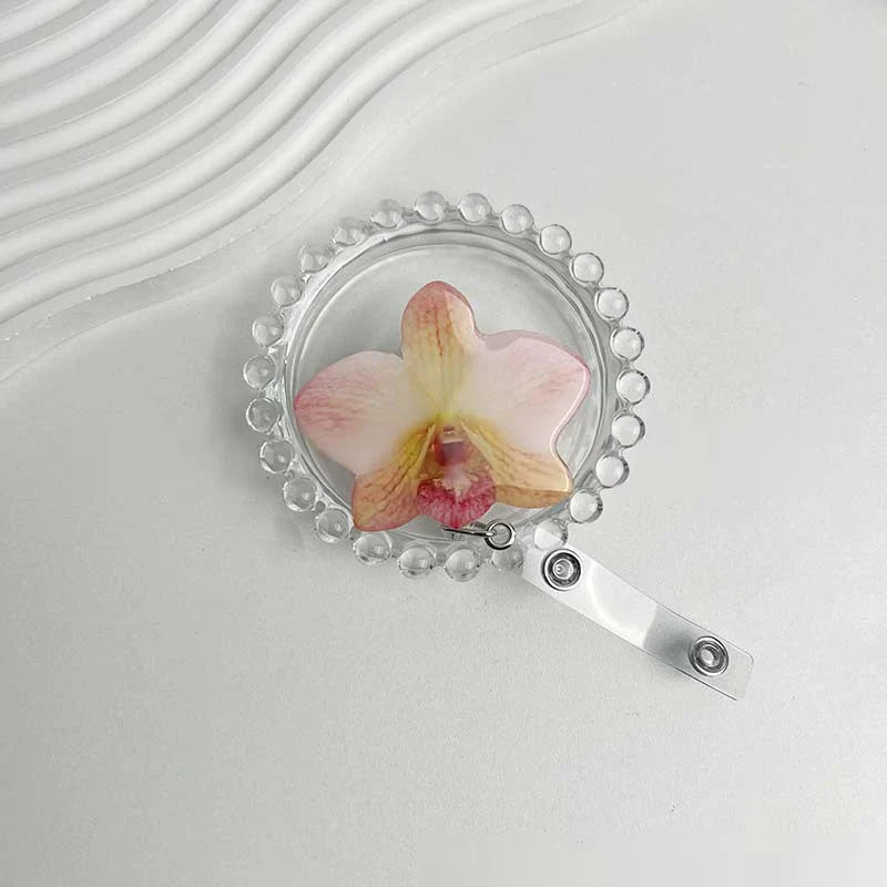 Flower Acrylic Bag Charm | Alligator Clip Retractable ID Holder