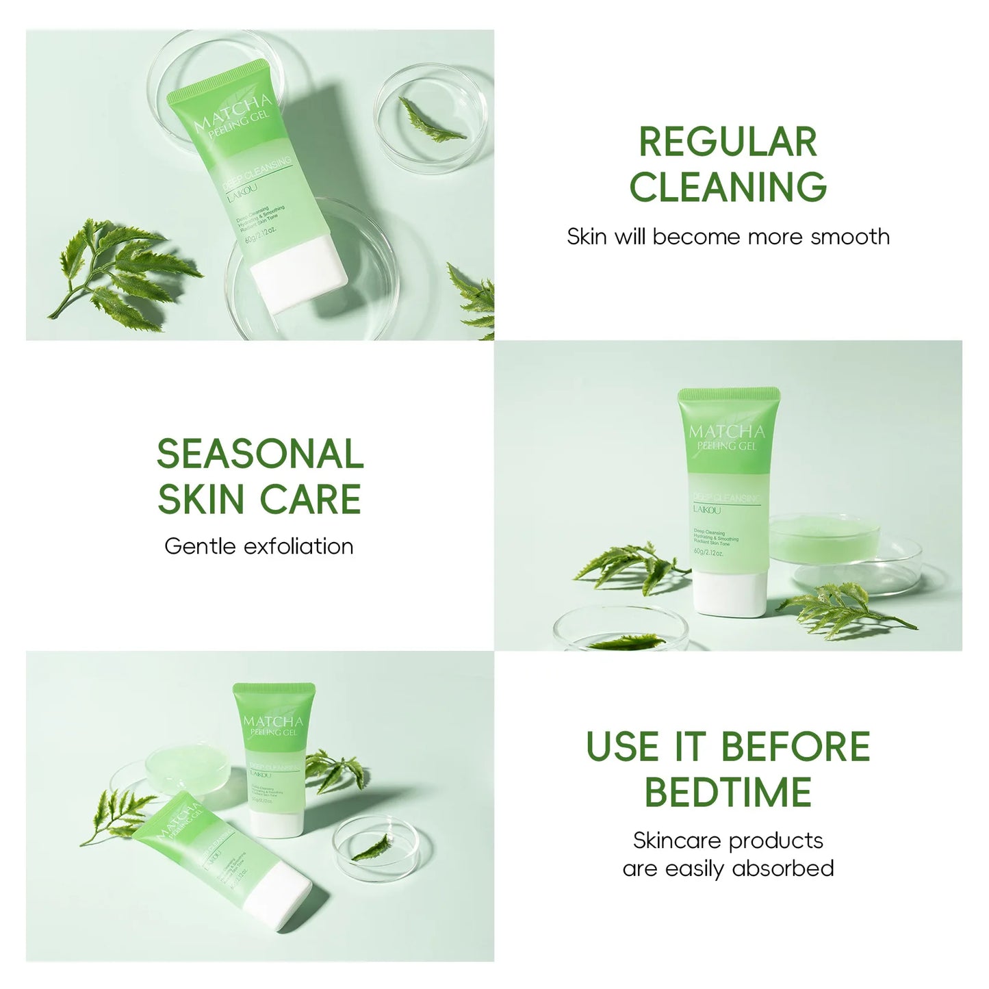 LAIKOU Matcha Exfoliating Exfoliate Peeling Gel Facial Scrub Moisturise Nourishing Repair Scrubs Face Cream Skin Care 60g Peaceful Pleasures Health and Wellness