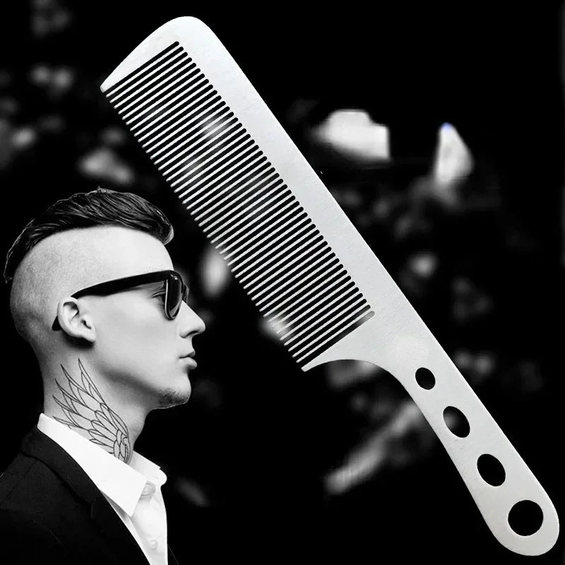 1PC Titanium Steel Comb Professional Salon Hair Hairdressing Anti-static Barbers Comb Ultra Thin Hair Brush for Men Peaceful Pleasures Health and Wellness