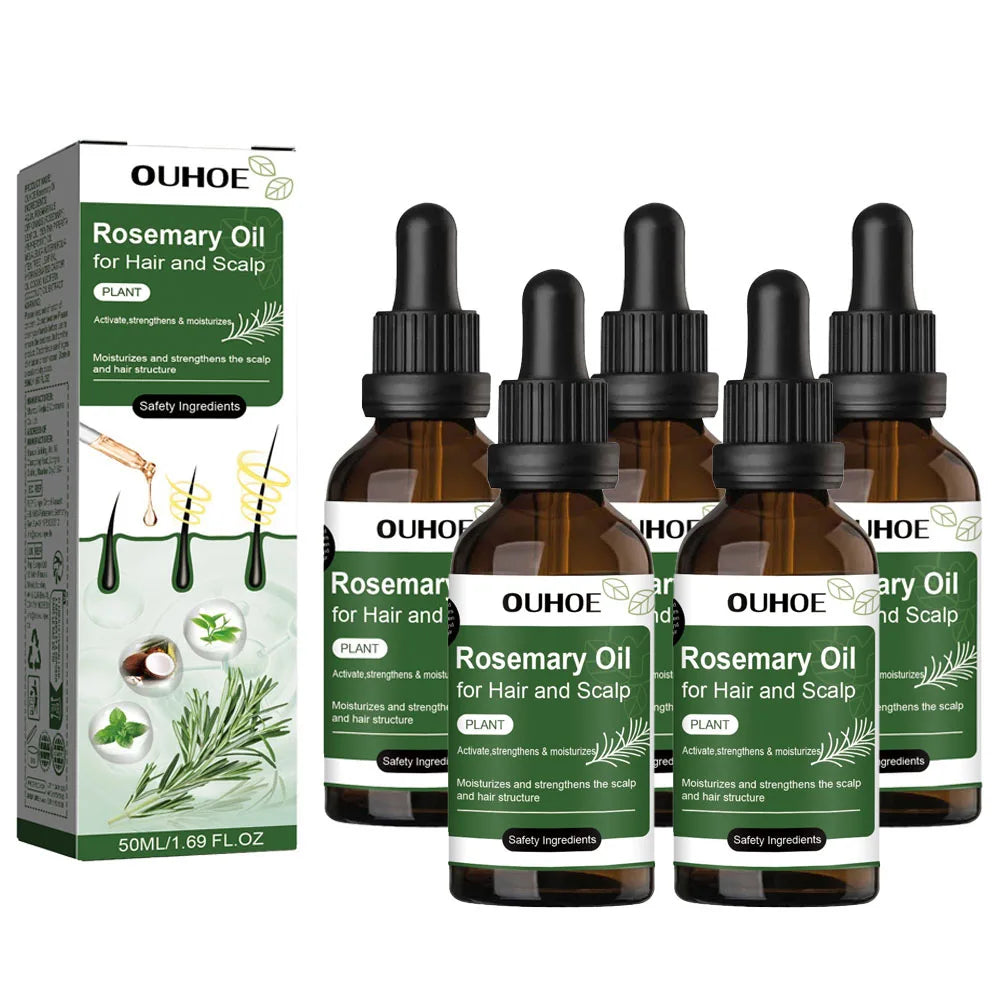 Rosemary Hair Growth Oil Hair Care Thickness Loss Deep Nourishing Scalp Care Strengthen Repair Damaged Oil Control For Men Women Peaceful Pleasures Health and Wellness 5pcs