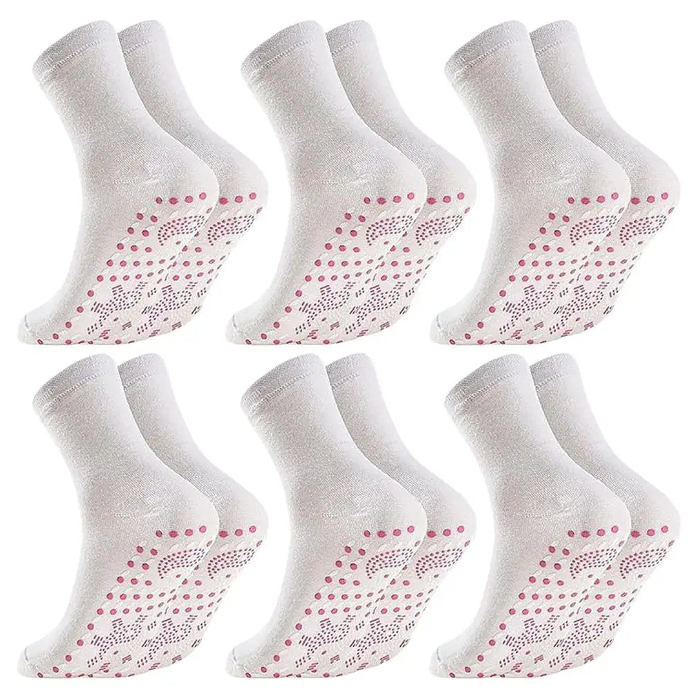 3 Pairs Self-Heating Cotton Socks - Black Red White Tomalin Health Socks Mid-Tube Cold Resistant Sweat-Absorbing Massage Floor Peaceful Pleasures Health and Wellness White6