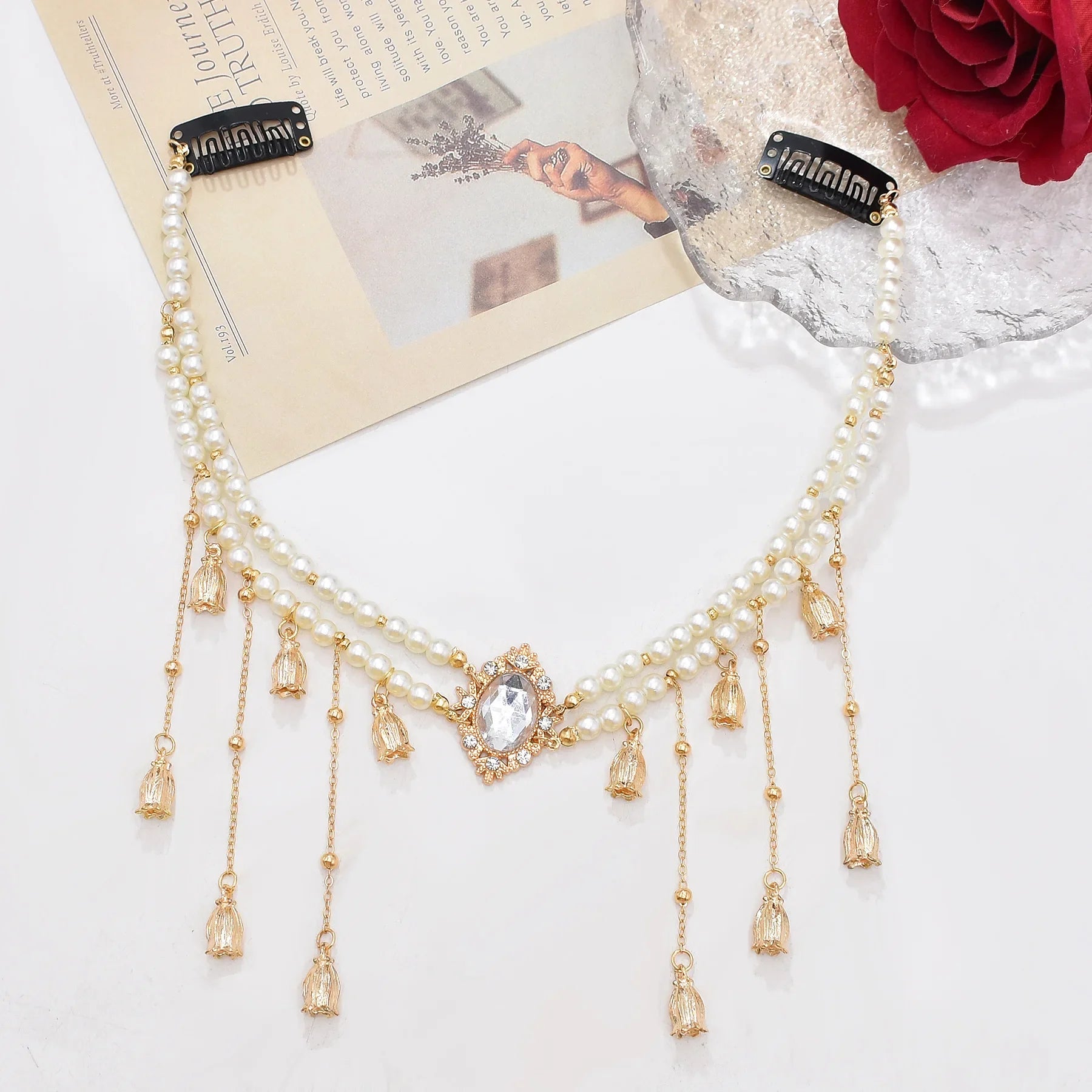 Exotic White Pearl Headwear Lily of The Valley Head Chain Versatile Unique for Women Retro Ethnic Style Hair Chain High-end Feel Peaceful Pleasures Health and Wellness