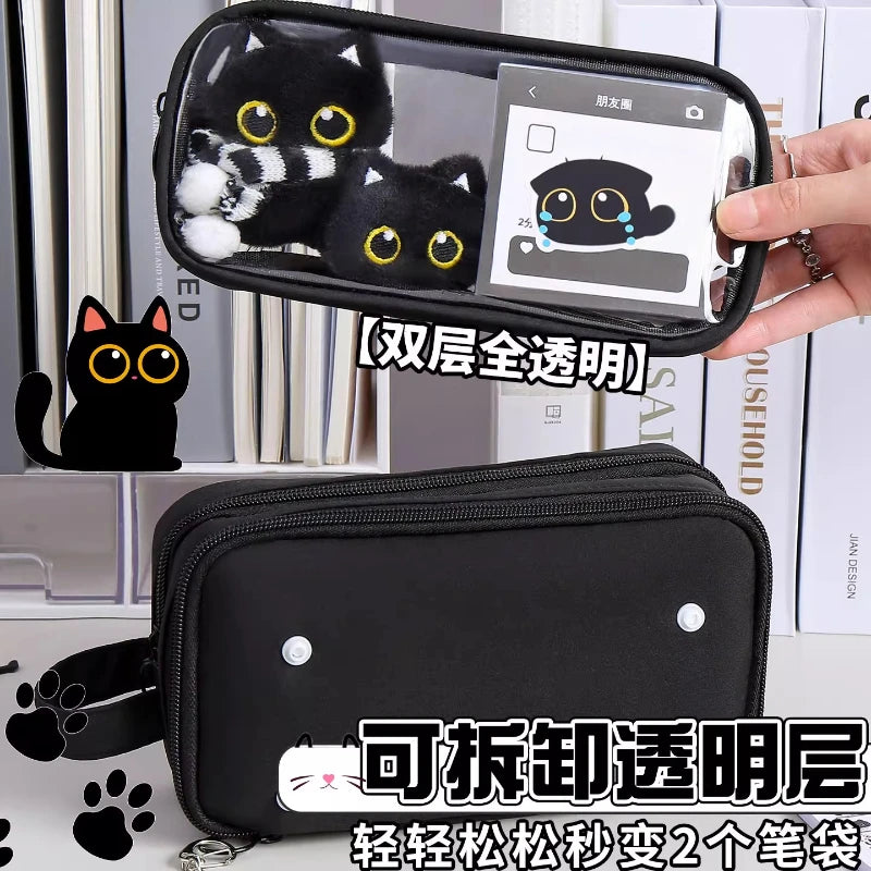 10 Layer Creative Black Cat Design Removable Pencil Case Large Capacity Stationery Case Cute Pencil Case for Student Office Peaceful Pleasures Health and Wellness