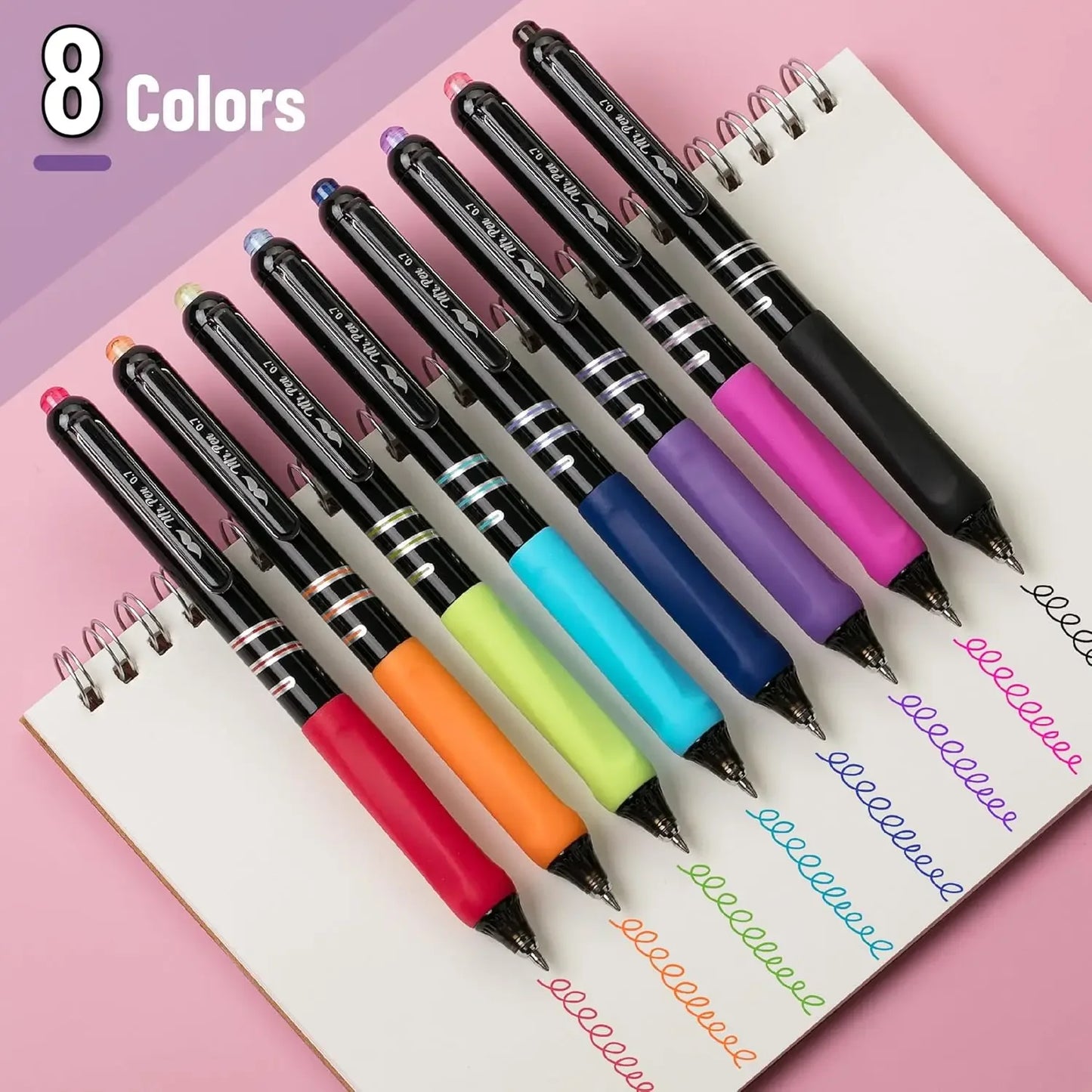 8-Pack Retractable Gel Pens, 0.7mm Fine Point, Vibrant Colors, Fast-Drying Ink for Smooth Writing Peaceful Pleasures Health and Wellness